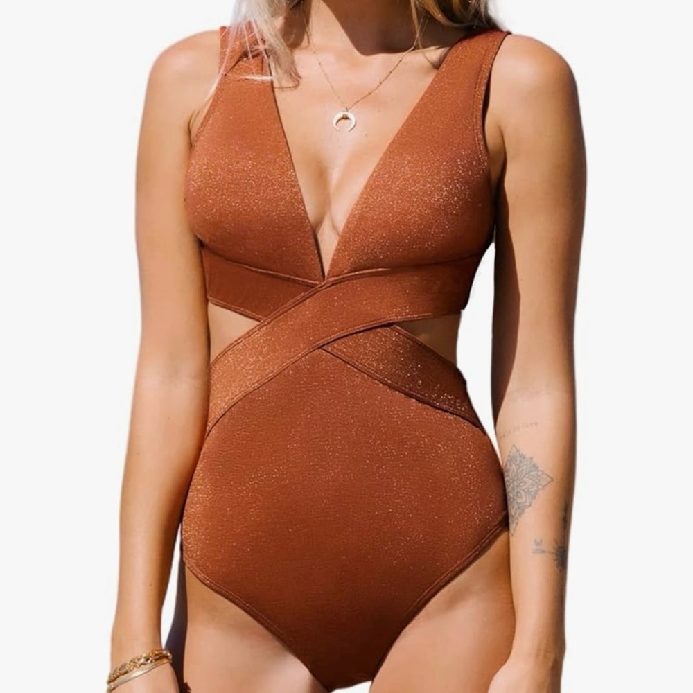CUPSHE One Piece V Neck Cutout Sexy Swimsuit- L